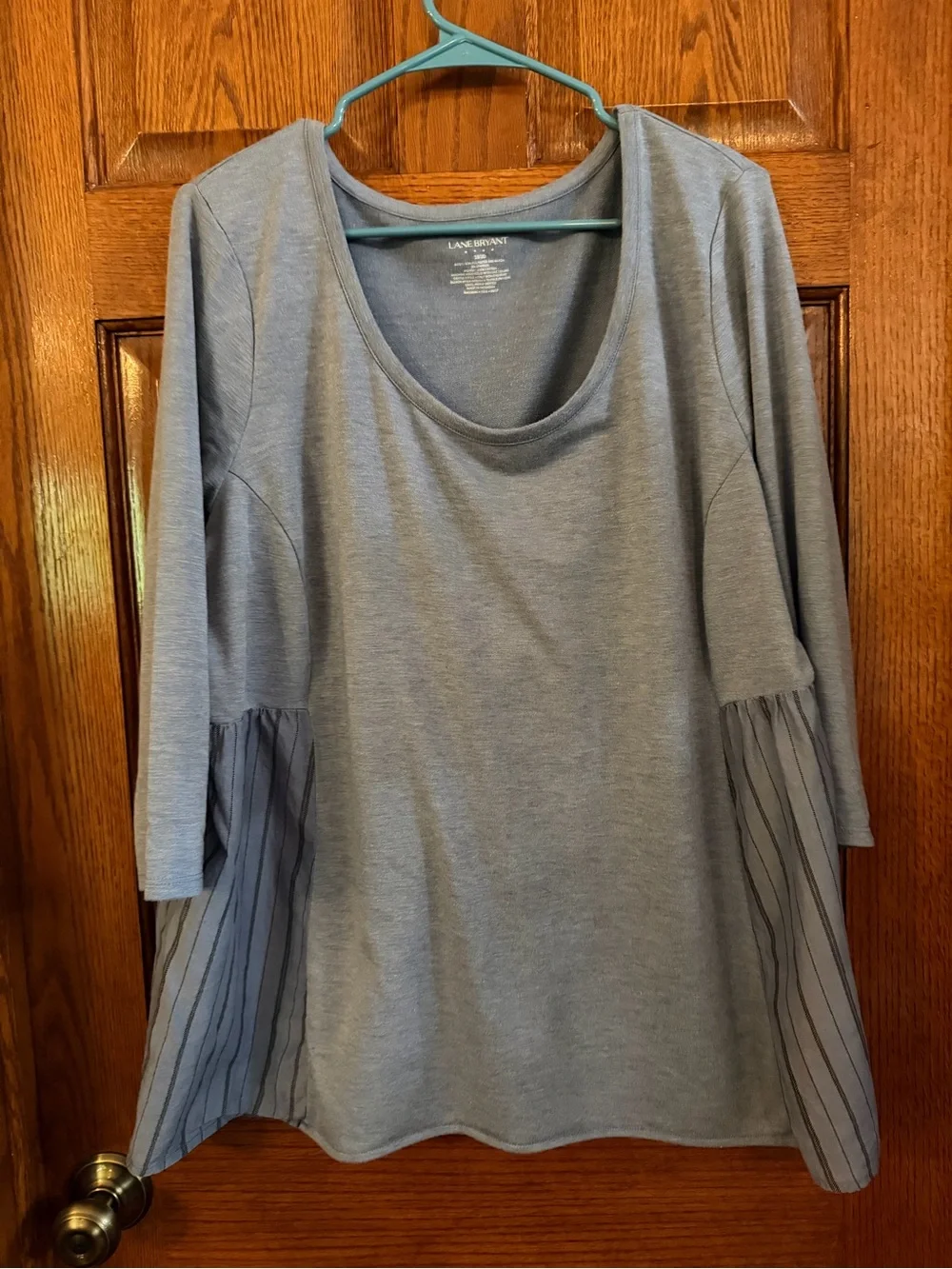 Lane Bryant 18/20 Blue Pullover Mixed Material 3/4 Sleeve